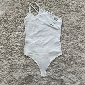 Abercrombie & Fitch One Shoulder Double Strap Thong Body Suit in White Sz Small